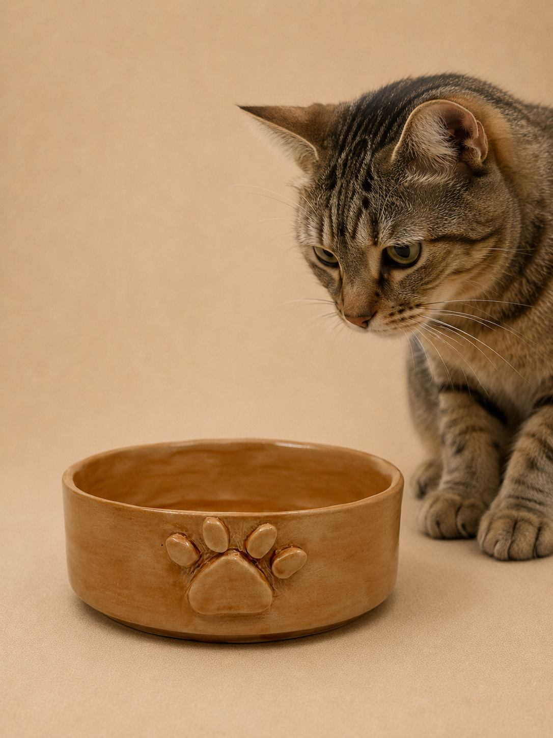 El Yapımı Seramik Kedi & Köpek Mama Kabı-Kiremit Pati