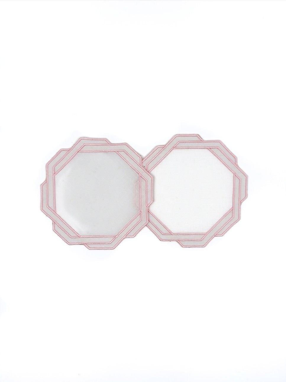 Keten Pembe Nakışlı Bardak Altlığı (2'li Set)