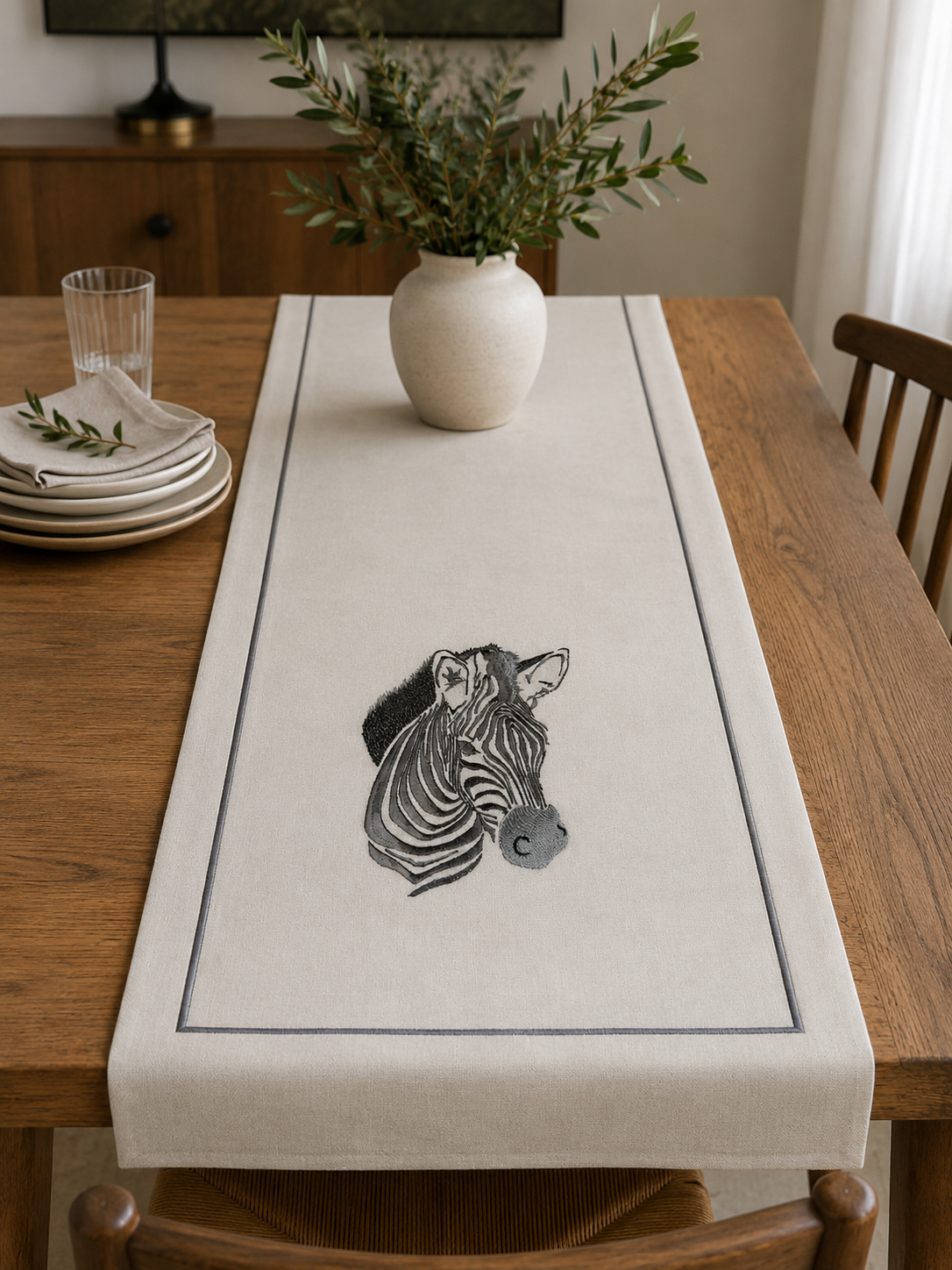 Zebra Nakışlı Masa Runner