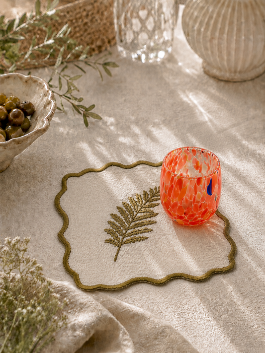 Keten Adaçayı Nakışlı Bardak Altlığı (2'li Set)