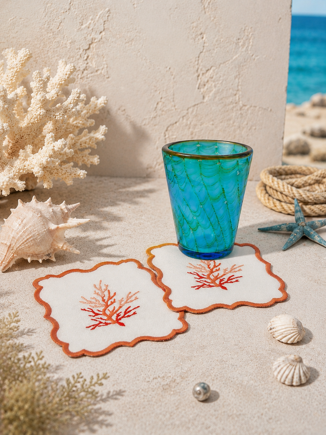 Mercan Keten Bardak Altlığı (2'li Set)