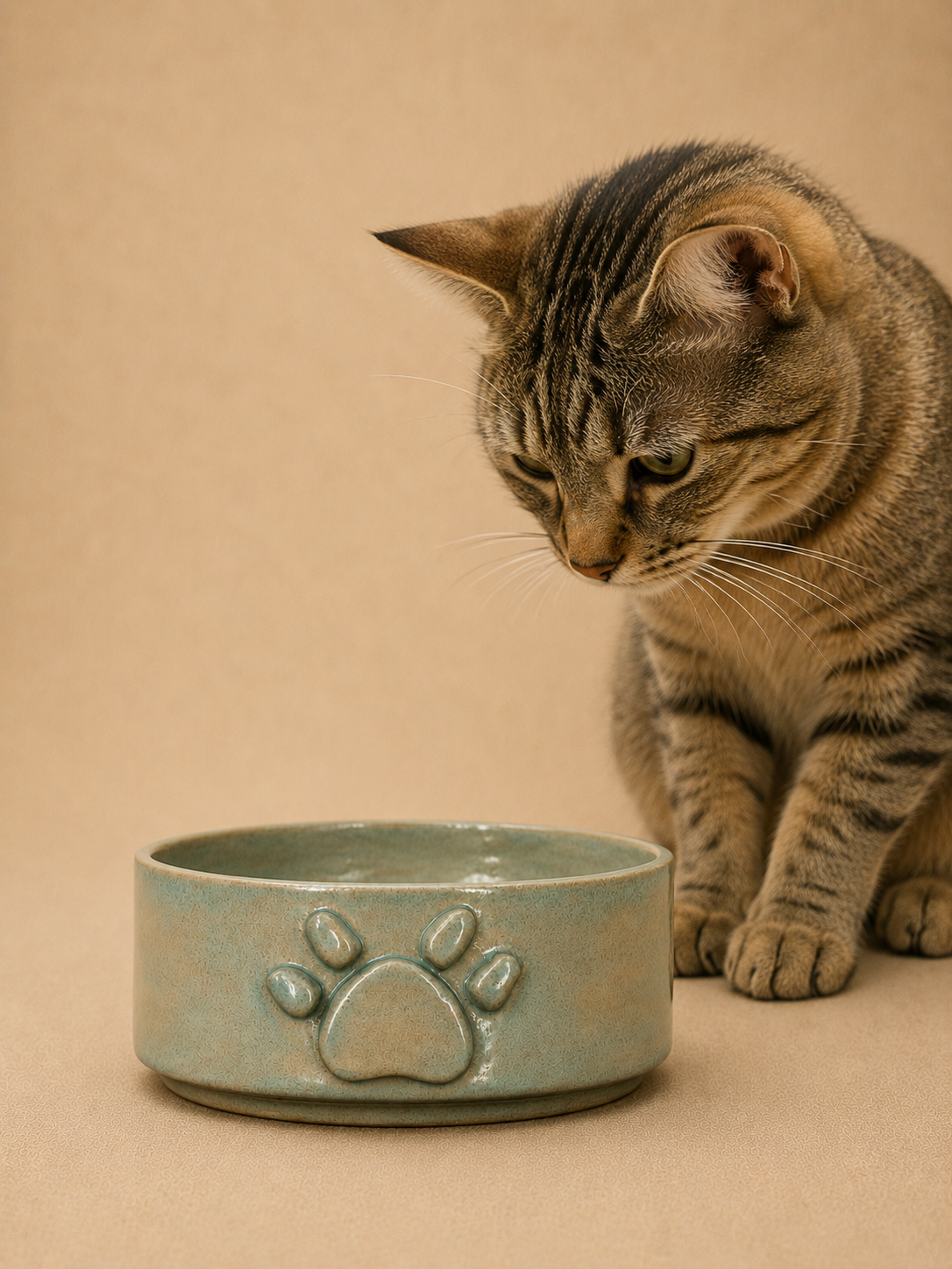 Dokulu El Yapımı Seramik Kedi & Köpek Mama Kabı- Mint Pati