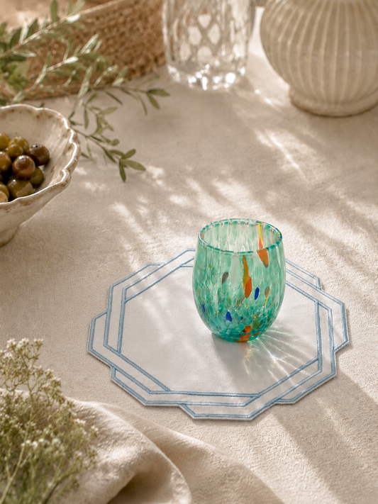 Keten Mavi Nakışlı Bardak Altlığı (2'li Set)