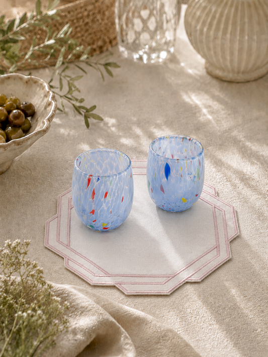 Keten Pembe Nakışlı Bardak Altlığı (2'li Set)