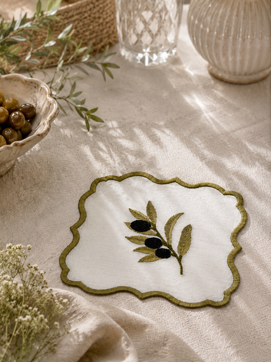 Keten Zeytinli Bardak Altlığı (2'li Set)