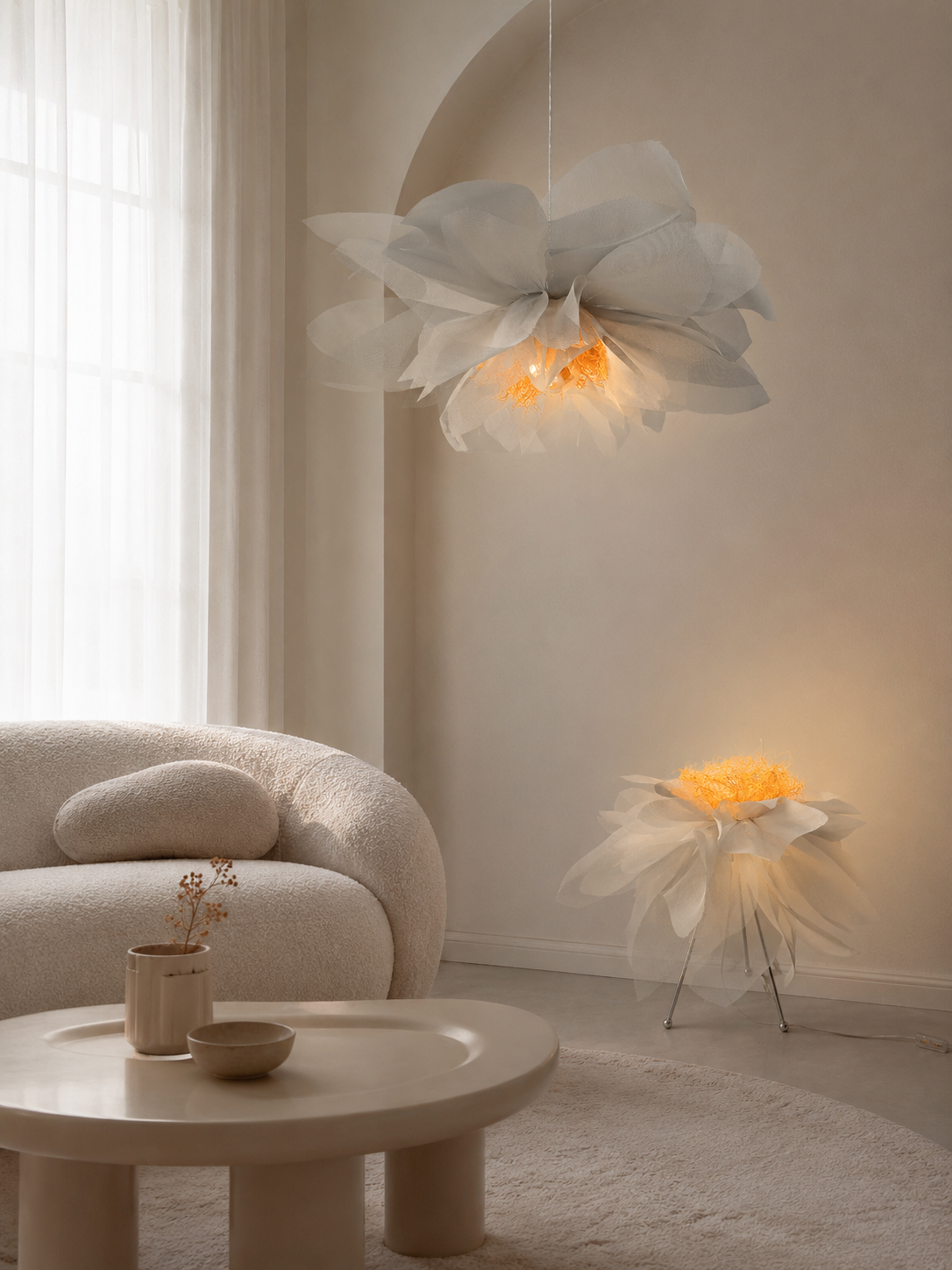 Peony Krom Ayaklı Dekoratif Aydınlatma-Beyaz