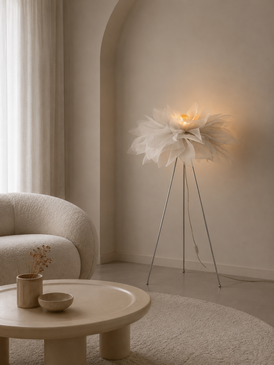 Peony Krom Ayaklı Dekoratif Lambader-Beyaz
