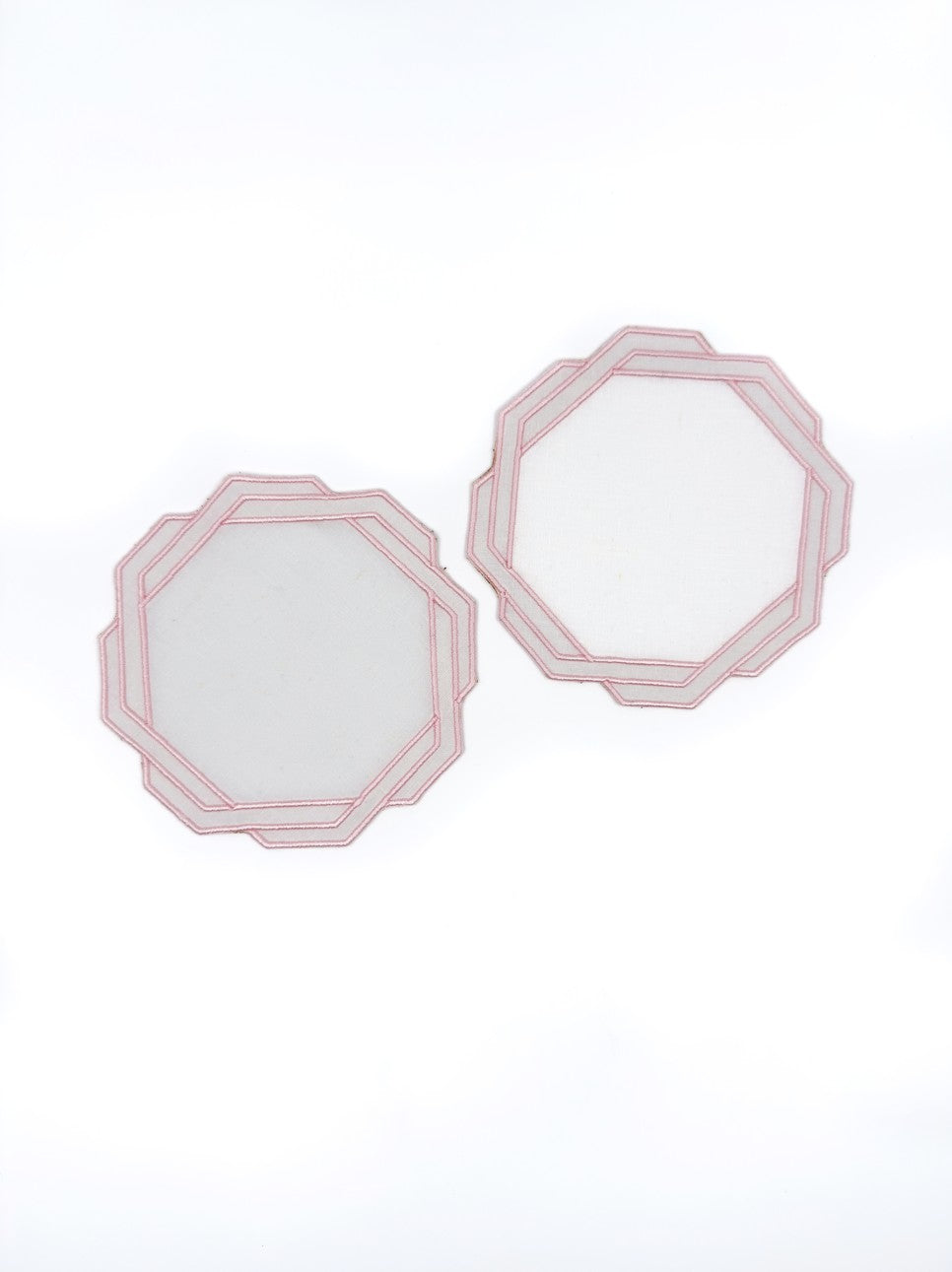 Keten Pembe Nakışlı Bardak Altlığı (2'li Set)