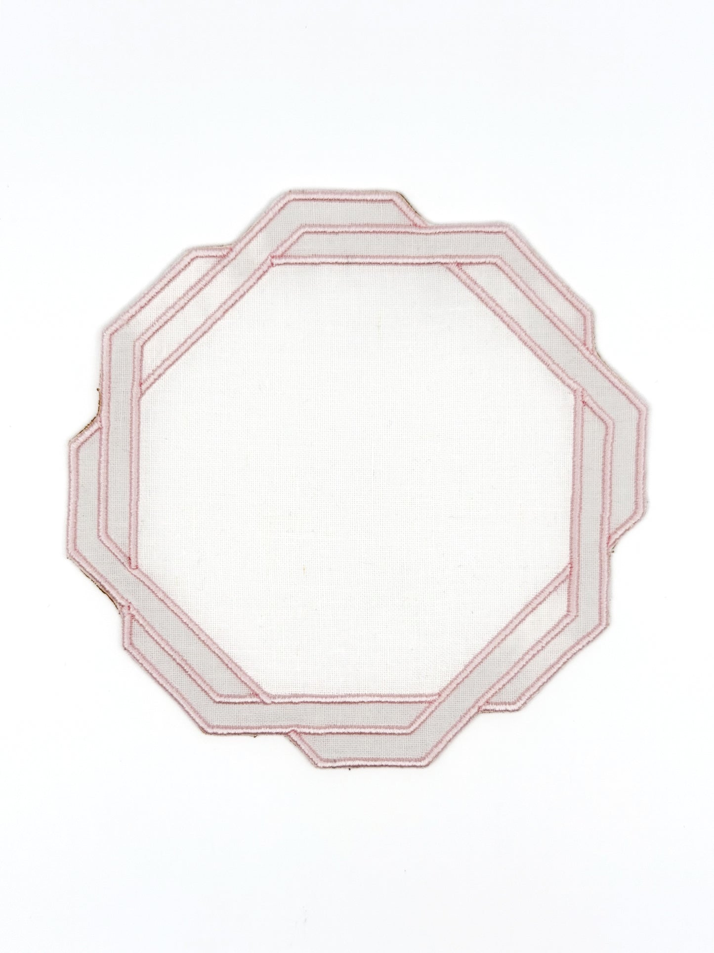 Keten Pembe Nakışlı Bardak Altlığı (2'li Set)