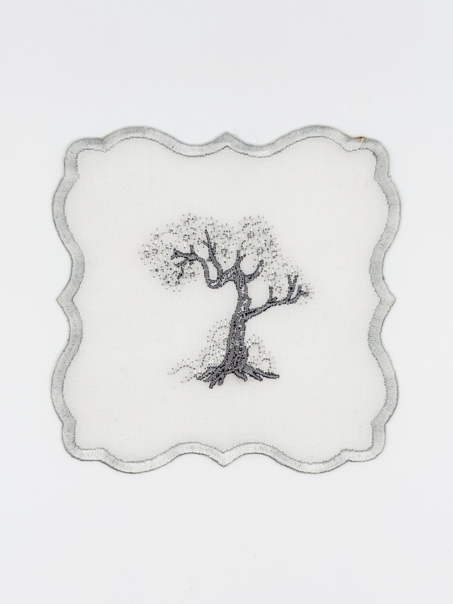 Ağaçlı Gri Keten Bardak Altlığı (2'li Set)