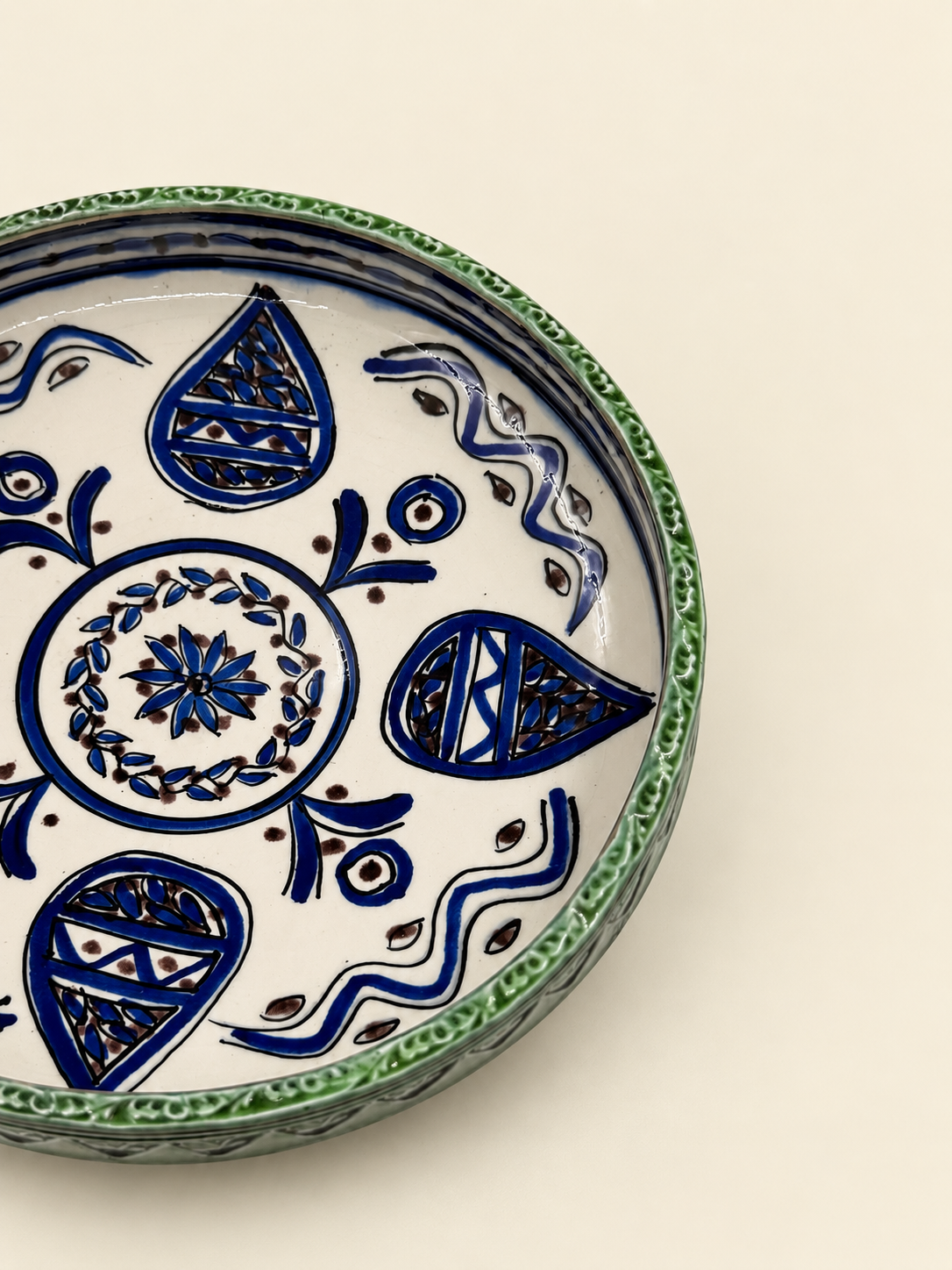 El Yapımı Geleneksel Desenli Yeşil Seramik Kase