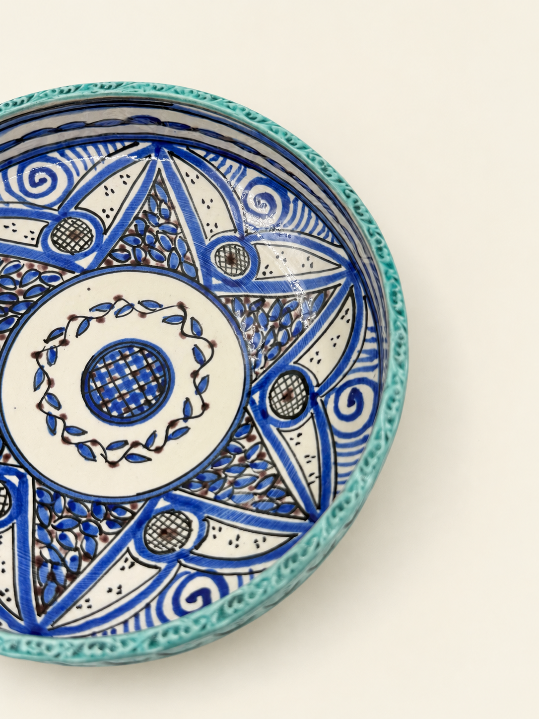 El Yapımı Geleneksel Desenli Turkuaz Seramik Kase
