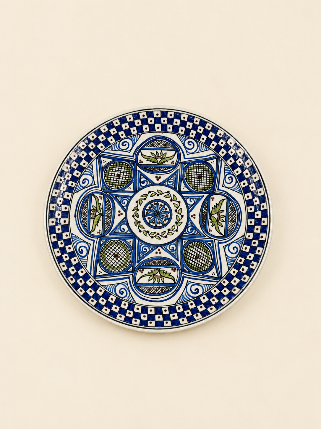 Geometrik Desenli El Boyaması Seramik Sunum Tabağı