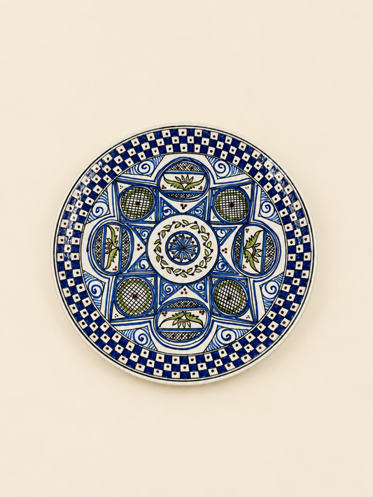 Geometrik Desenli El Boyaması Seramik Sunum Tabağı