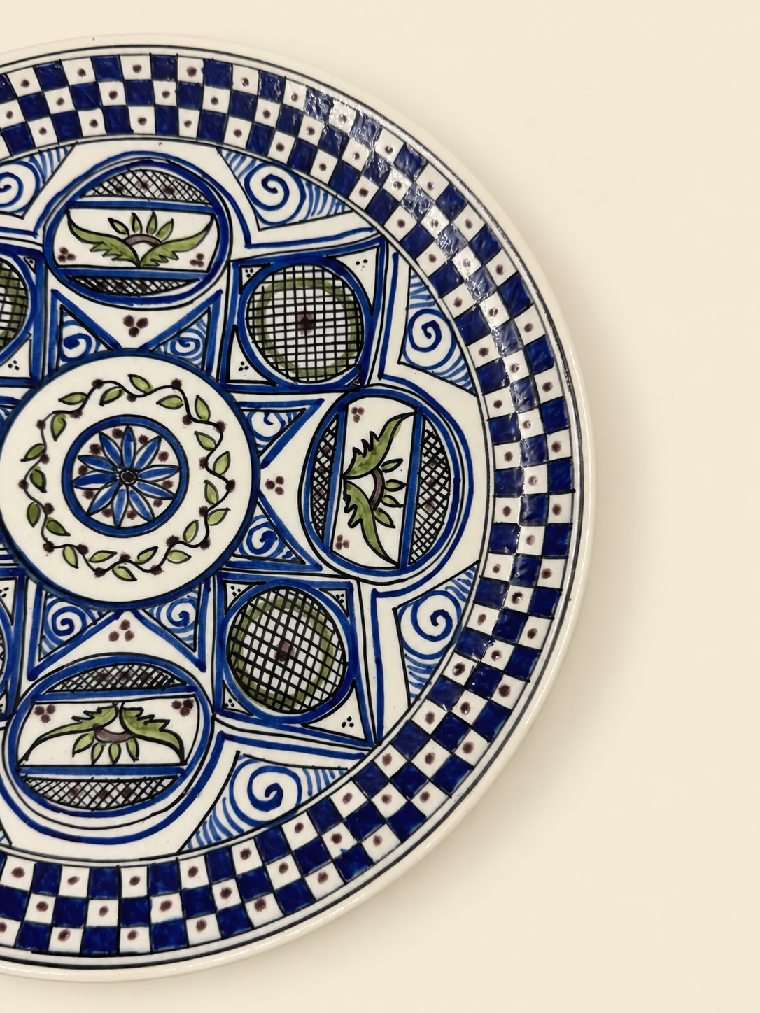 Geometrik Desenli El Boyaması Seramik Sunum Tabağı
