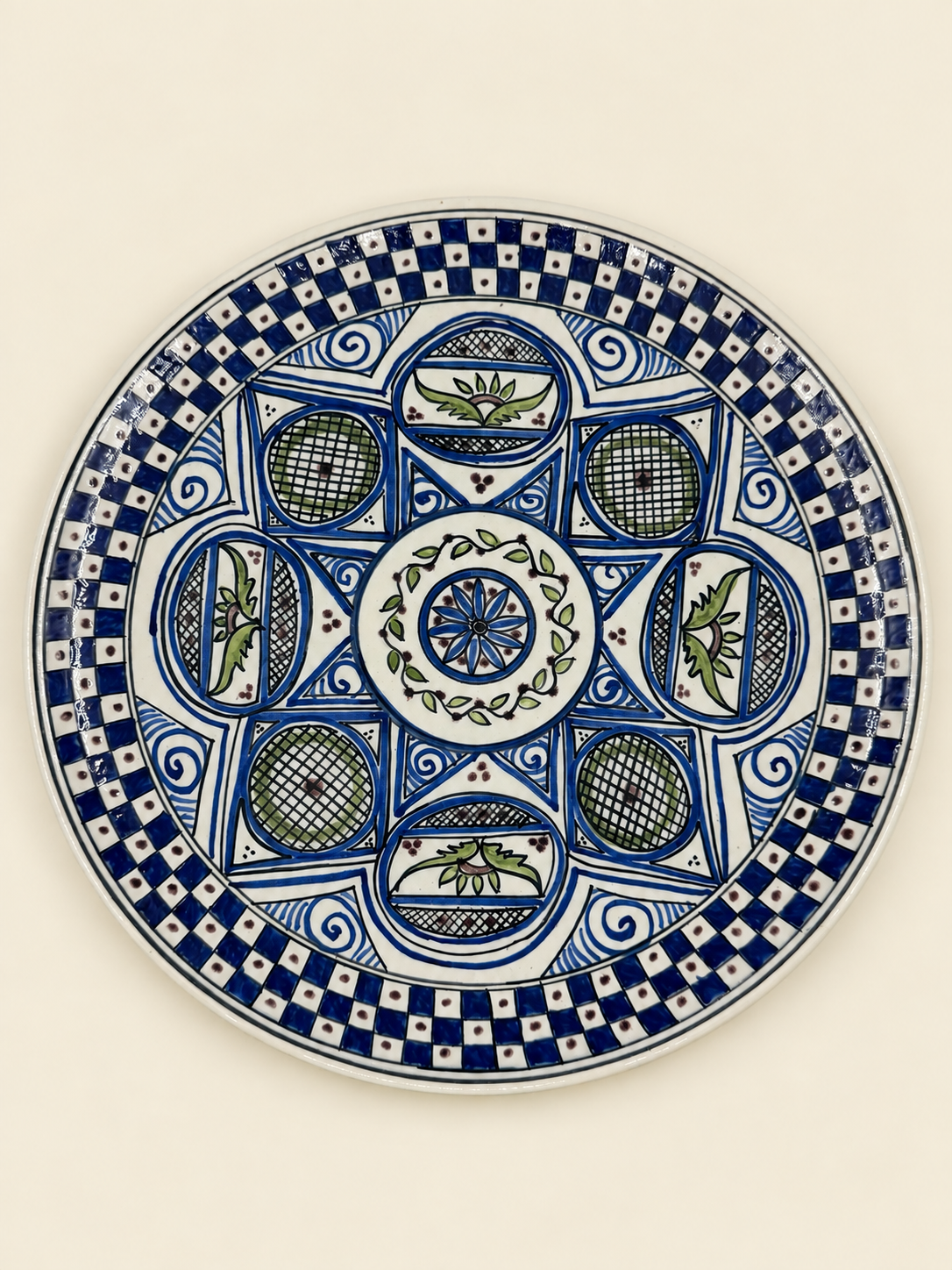 Geometrik Desenli El Boyaması Seramik Sunum Tabağı